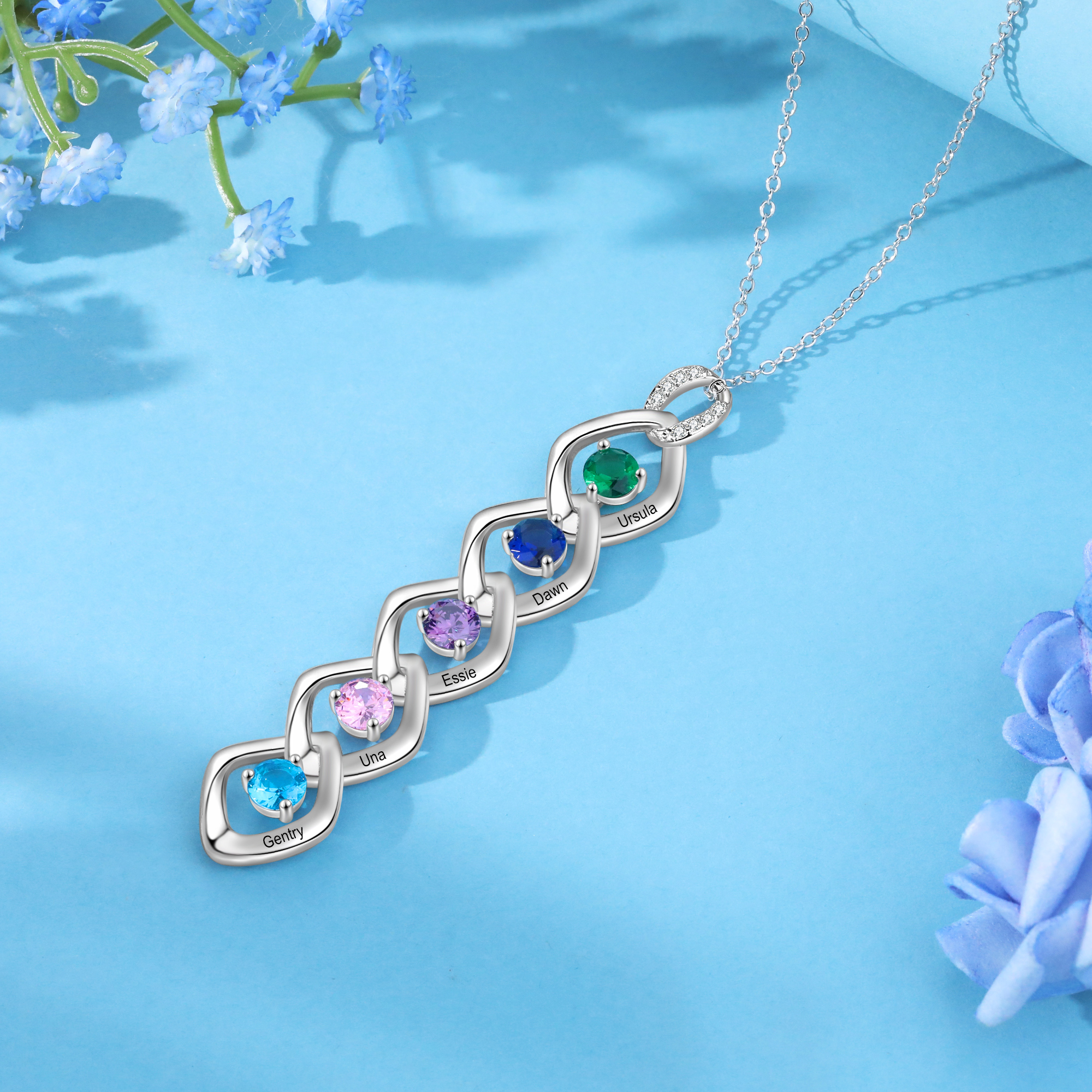 Personalised Pendant Necklace Custom 5 Birthstones Engraved 5 Names Necklace Gift for Women-Jessemade AU
