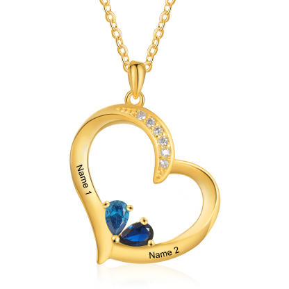 2 Names - Personalised Heart Pendant Necklace Customised Names & Birthstones Necklace Birthday Gift for Her-Jessemade AU