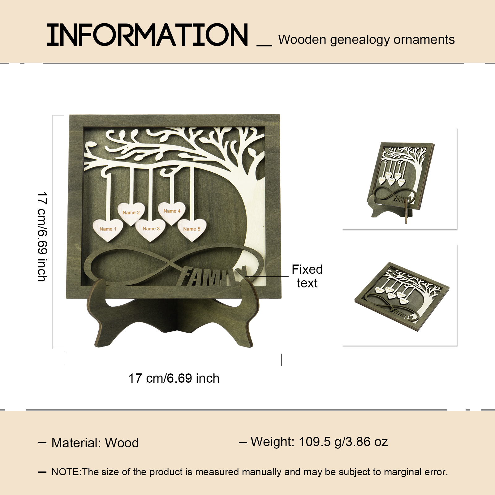 Custom Family Tree Sign with 5 Names Wooden Keepsake Gifts-Jessemade AU