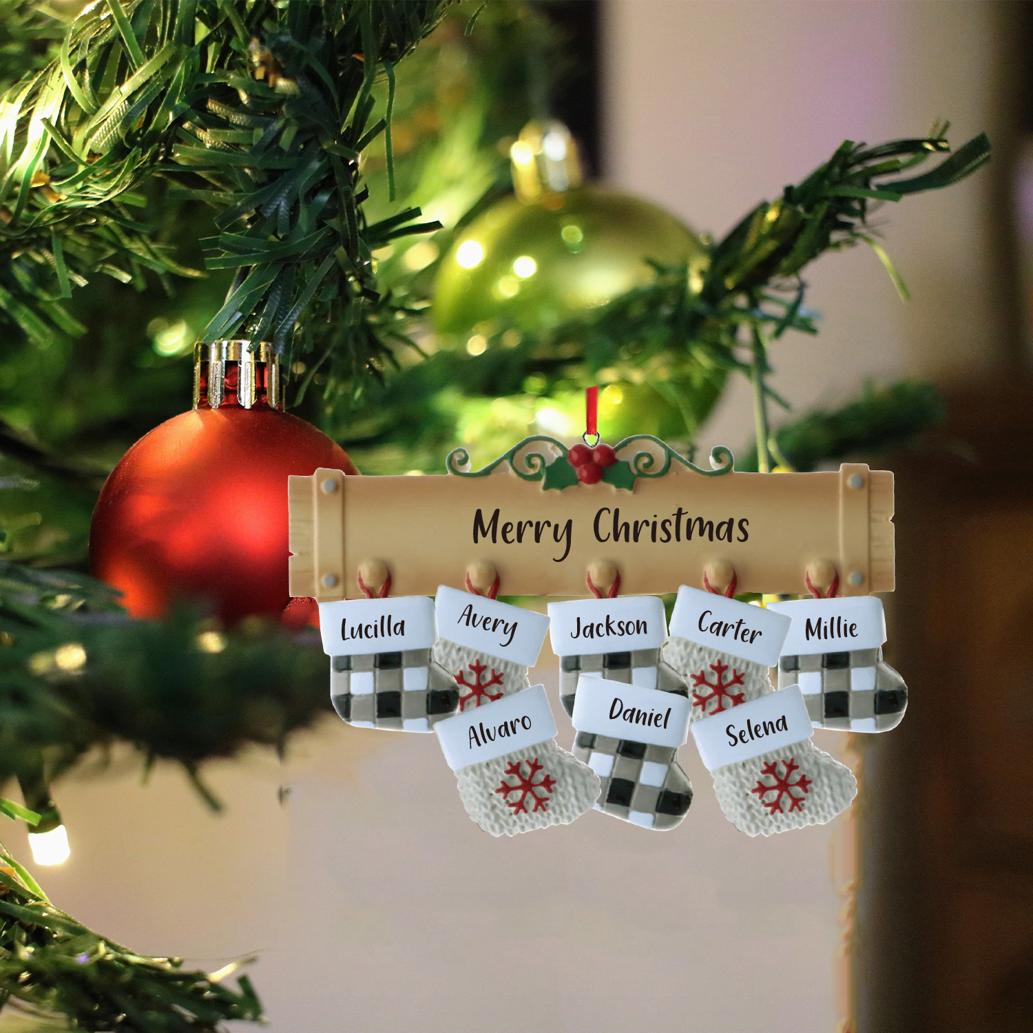 8 Names - Personalised Christmas Stockings Ornaments Customised Name & Text Christmas Decor Wooden Gifts for Family Friends-Jessemade AU