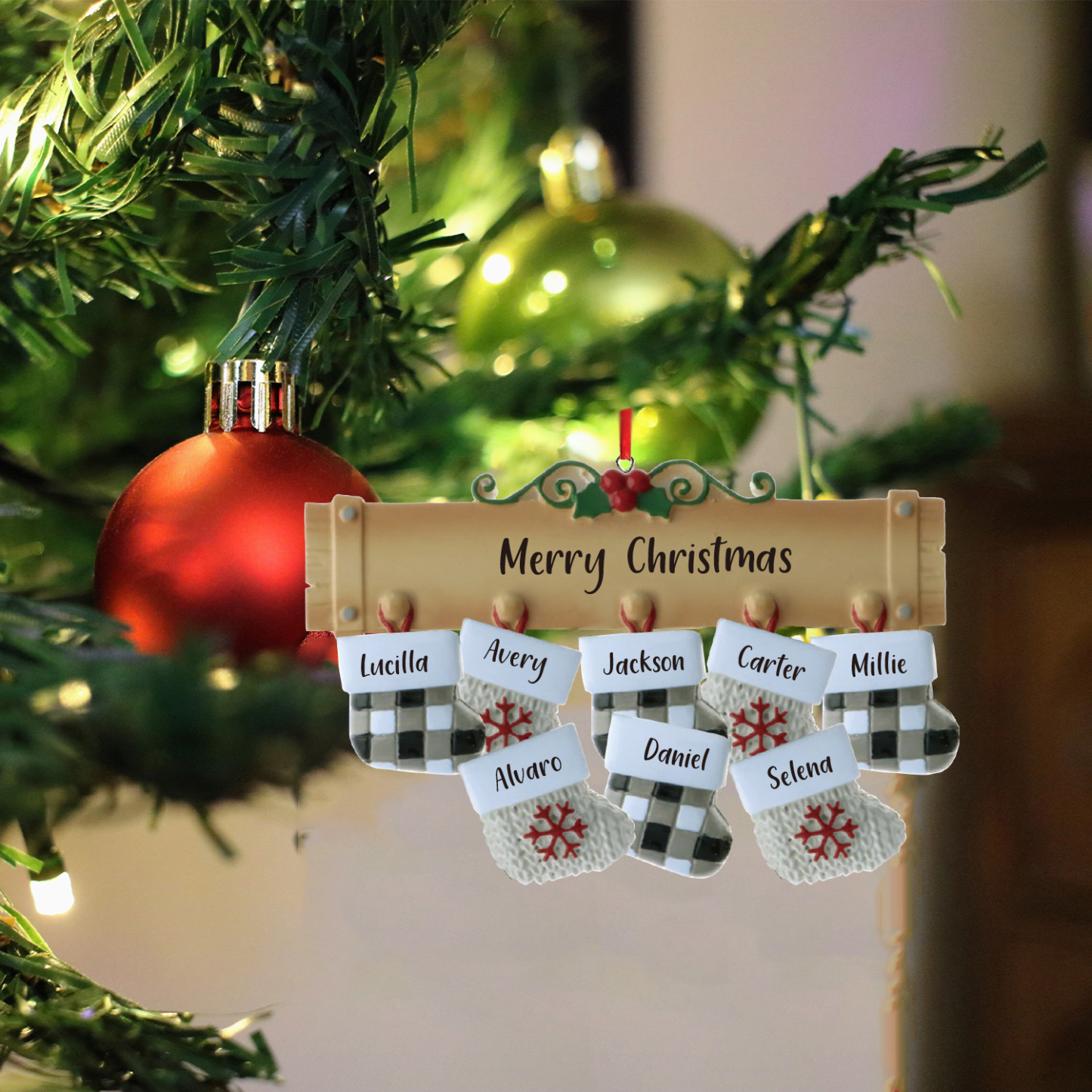 8 Names - Personalised Christmas Stockings Ornaments Customised Name & Text Christmas Decor Wooden Gifts for Family Friends-Jessemade AU