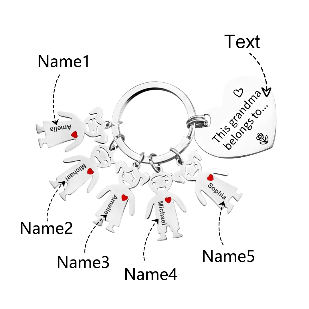 Personalised Keychain with Kid Charm Engraved 5 Names Family Keychain for Grandma-Jessemade AU
