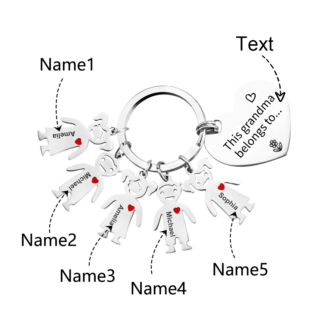 Personalised Keychain with Kid Charm Engraved 5 Names Family Keychain for Grandma-Jessemade AU