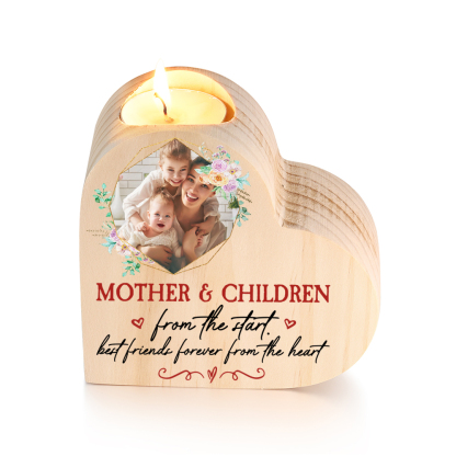 Mother & Children Personalised Heart Candle Holder Wooden Candlestick Mothers Gifts-Jessemade AU