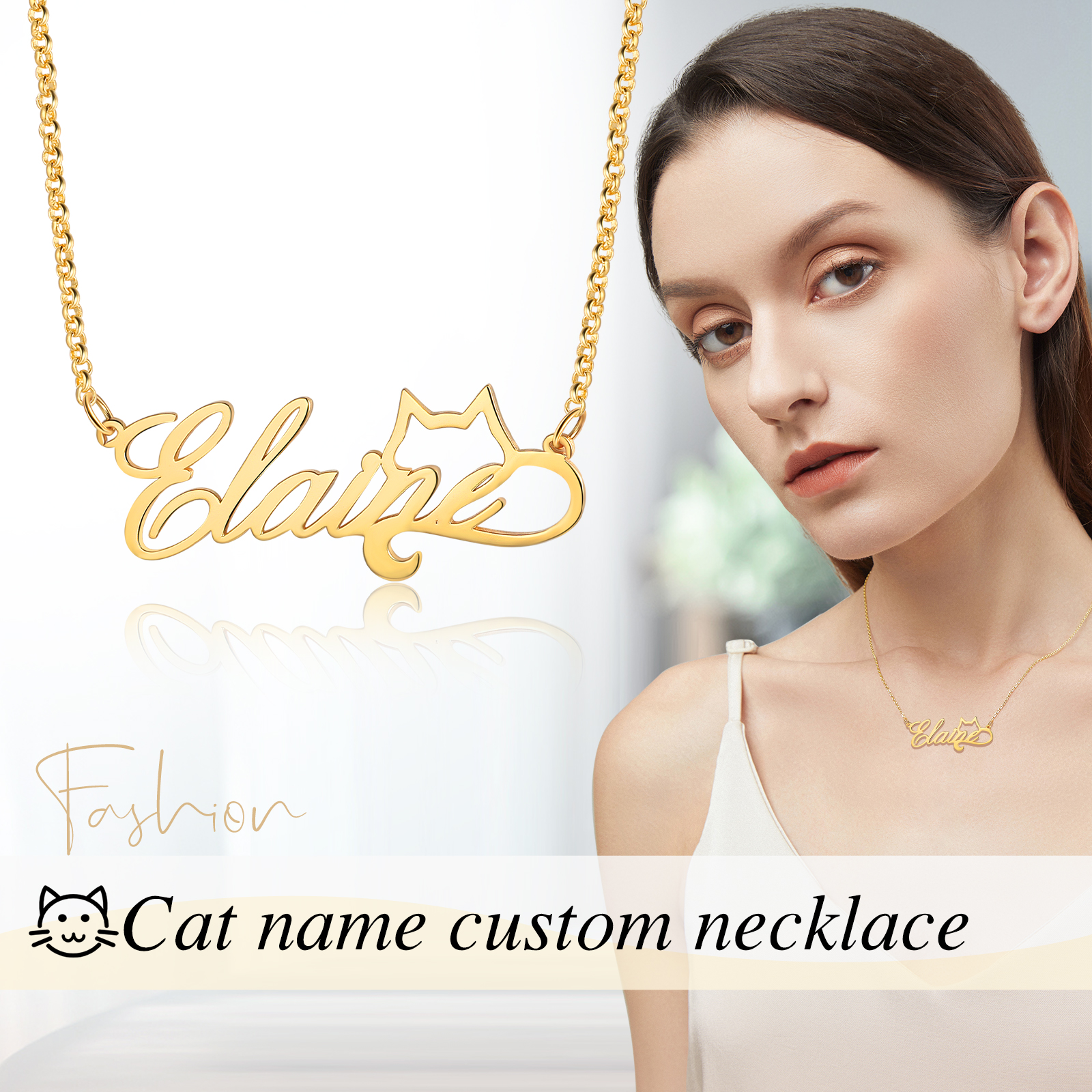 Personalised Cat Necklace Custom 1 Name Necklace Gift For Women-Jessemade AU