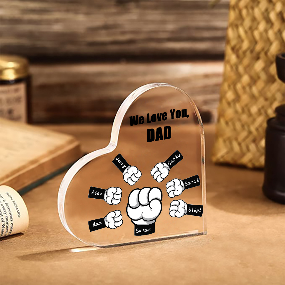Personalised Acrylic Heart Keepsake Custom 7 Names & 1 Text Fist Bump Ornaments Gifts for Dad/Grandpa-Jessemade AU