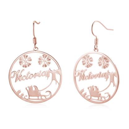 Christmas Name Hoop Earrings with Snowflake Custom Gifts-Jessemade AU