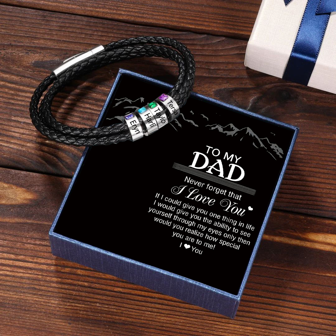 Personalised 3 Layer Leather Bracelet with 4 Beads Engraved Names Men's Bracelets for Him-Jessemade AU