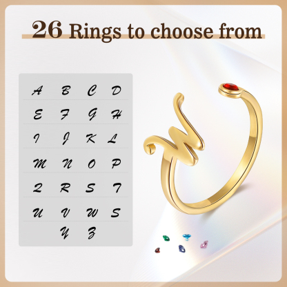 Letter Name Ring with Birthstone Custom 1 Letter Adjustable Ring for Her-Jessemade AU