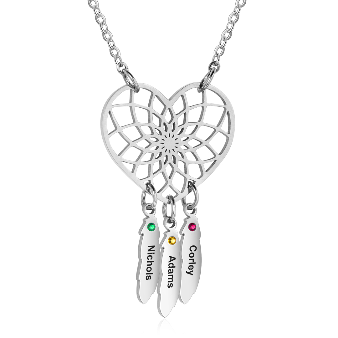 Personalised Dream Catcher Necklace With Birthstones Custom 3 Names Necklace Gifts For Her-Jessemade AU