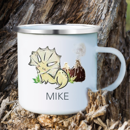 Personalised Enamel Mug Customised Name Dinosaur Cup Camping Mug Birthday Gift for Kids - Triceratops-Jessemade AU