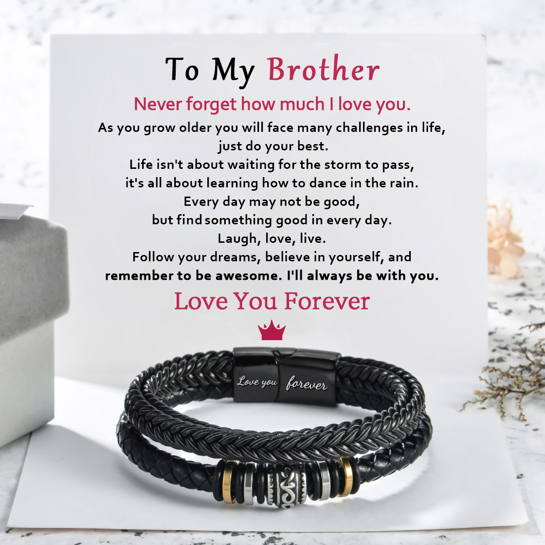 To My Brother Bracelet Leather Braided Bracelet - Never Forget How Much I Love You-Jessemade AU