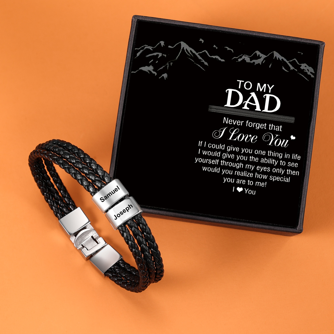 Personalised Braided Leather Bracelet Engraved 2 Names Men's Bracelet Gifts For Him-Jessemade AU