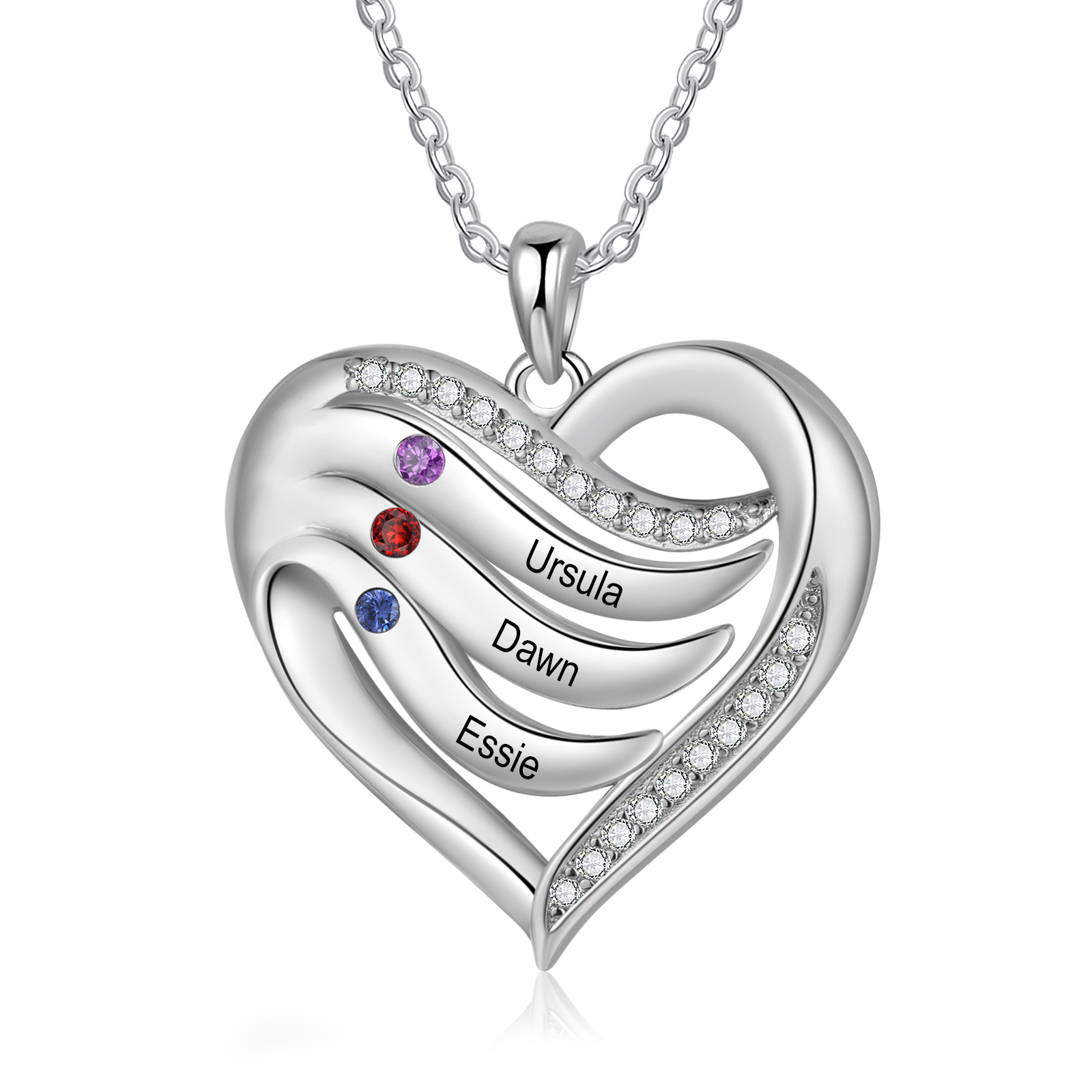 Personalised Intertwined Heart Pendant Necklace Custom 3 Birthstones & 3 Names Necklace Gifts for Her-Jessemade AU