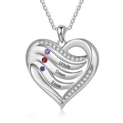 Personalised Intertwined Heart Pendant Necklace Custom 3 Birthstones & 3 Names Necklace Gifts for Her-Jessemade AU