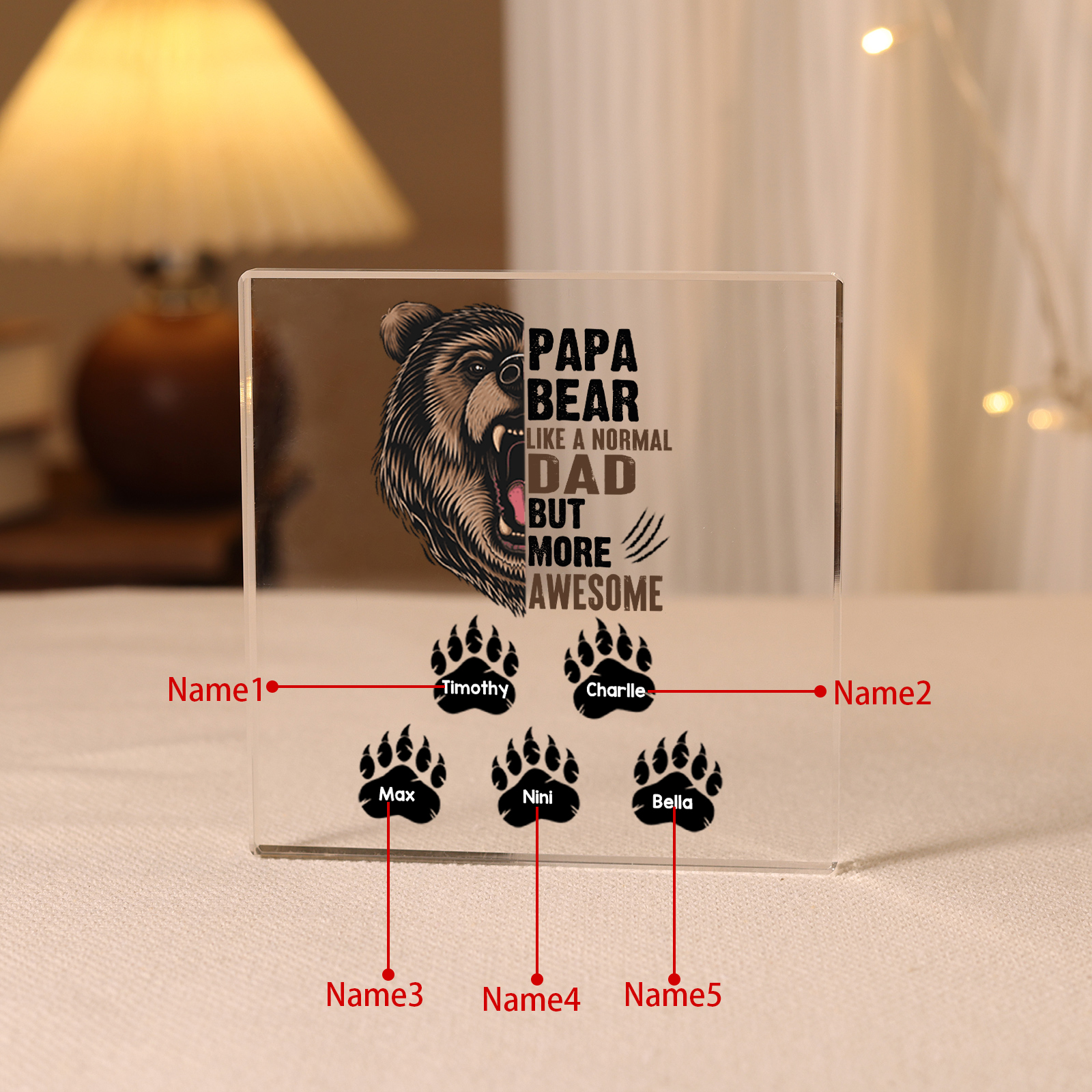 Personalised 5 Names Acrylic Square Keepsake Rectangle Plaque Father's Day Gifts - Papa Bear, Like Normal Dad But More Awesome-Jessemade AU