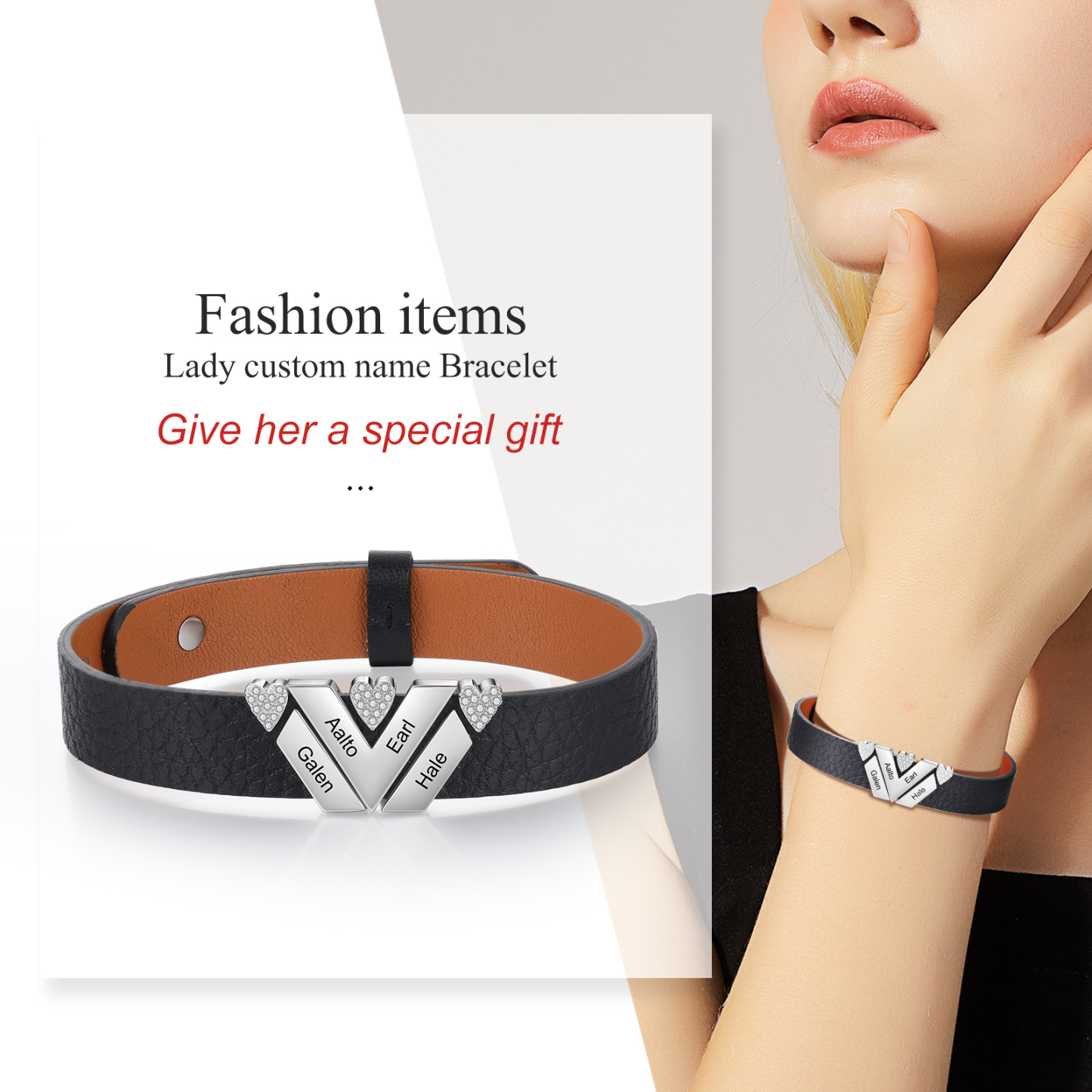 Customised Leather Bracelet with Beads Engraved 4 Names Bangle for Him-Jessemade AU