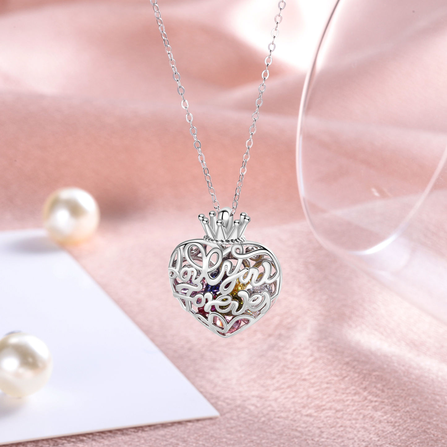 Personalised Tridimensional Birthstone-Heart Necklace-Jessemade AU