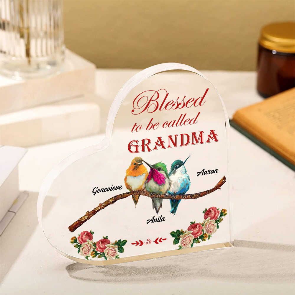 Acrylic Heart Keepsake Custom 4 Names Birds Decor Personalised Gifts for Grandma Mum-Jessemade AU