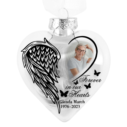 Heart Christmas Memorial Ornaments Custom Name & Date & Photo Feather Ornament Commemorate Deceased Loved Ones - Forever In Our Hearts-Jessemade AU