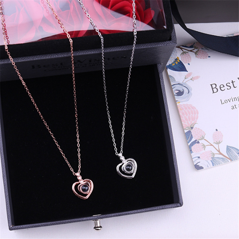 100 Languages Projection Necklace Engraved  " I LOVE YOU" Heart Necklace Valentines Day Gifts For Her-Jessemade AU