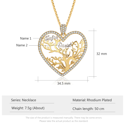 Personalised Family Tree Necklace Custom 2 Names Heart Necklace Gift For Mother-Jessemade AU