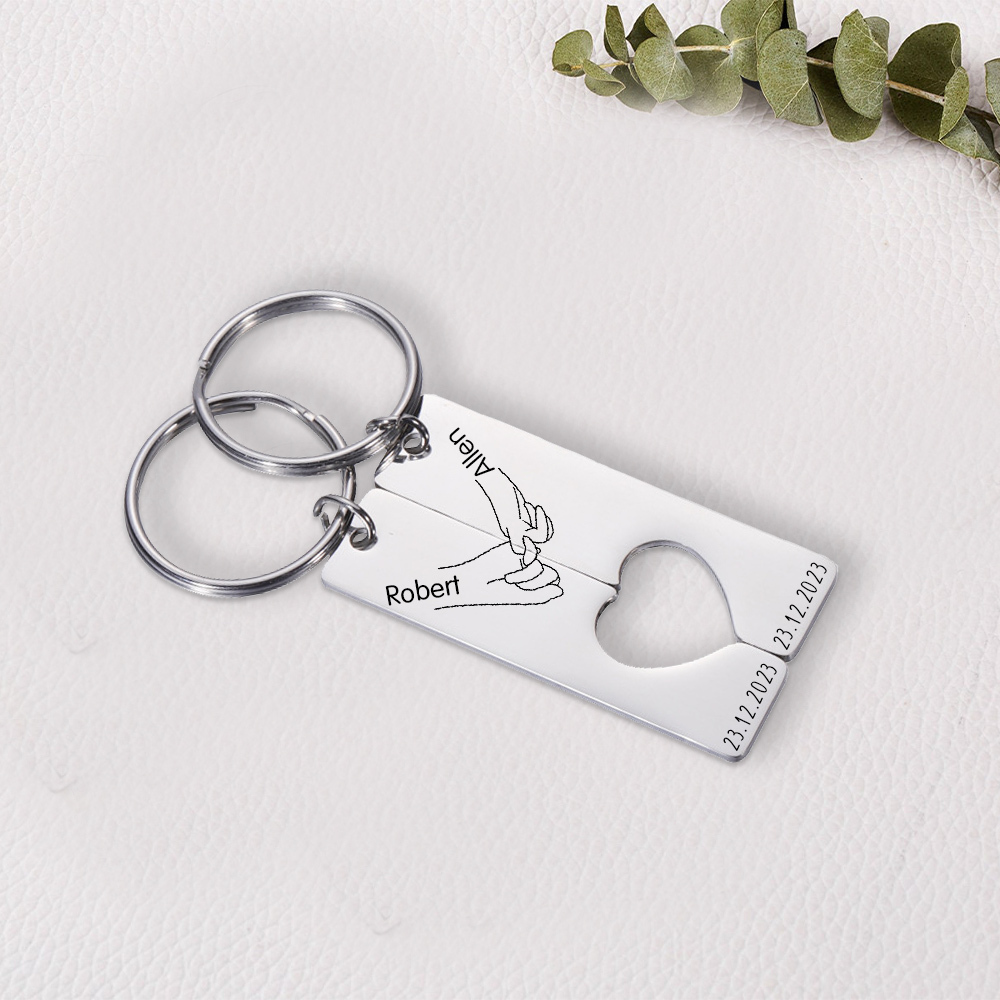 Personalised Couple Pinky Promise Keychain Customised Names & Date Matching Couple Keyring Valentine's Day Gifts For Couples-Jessemade AU