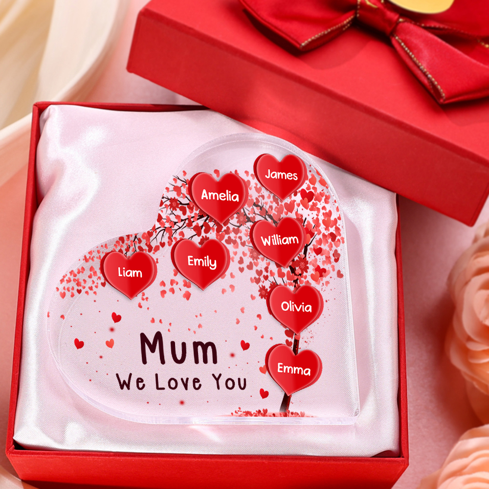 7 Names - Personalised Acrylic Heart Keepsake Custom Text Red Tree Ornaments Gifts for Grandma/Mother-Jessemade AU
