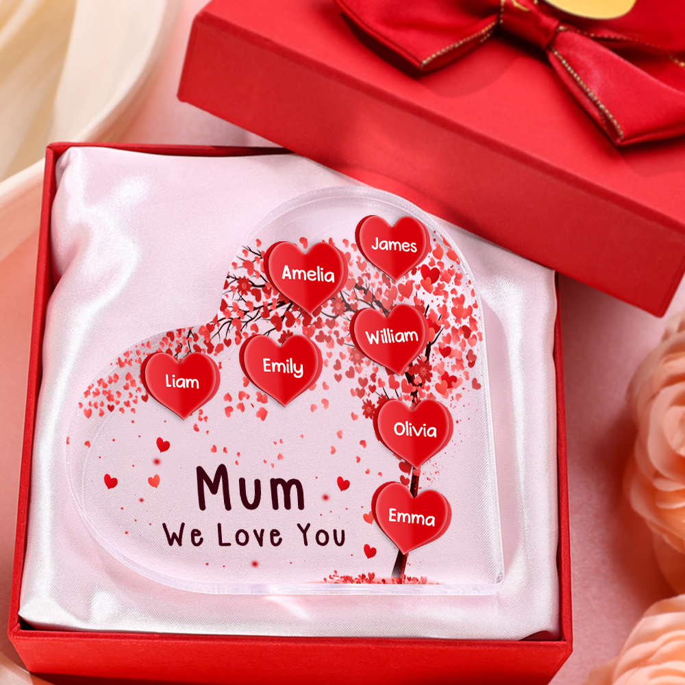 7 Names - Personalised Acrylic Heart Keepsake Custom Text Red Tree Ornaments Gifts for Grandma/Mother-Jessemade AU