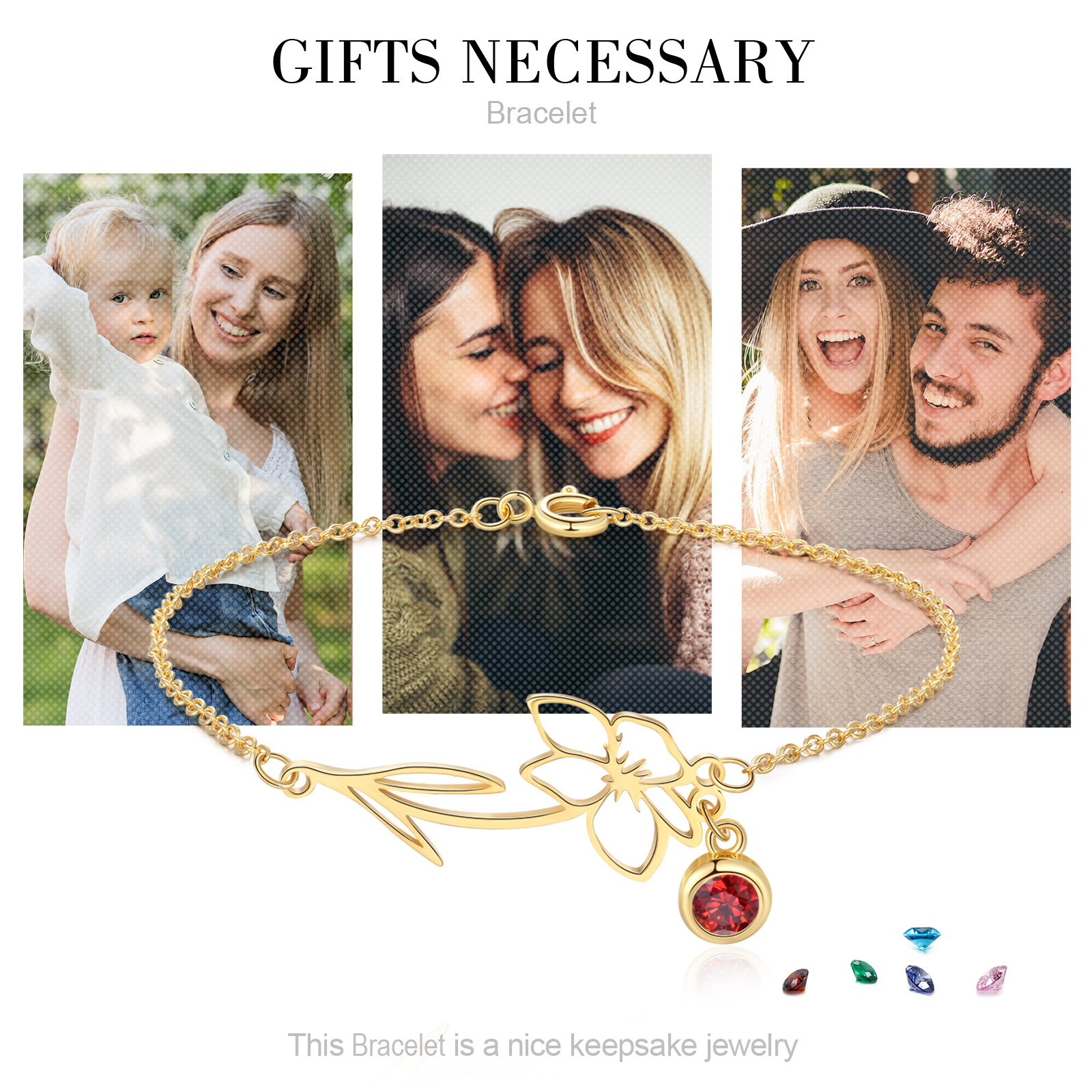 Personalised Birthflower Bracelet With 1 Birthstone Gift For Women-Jessemade AU