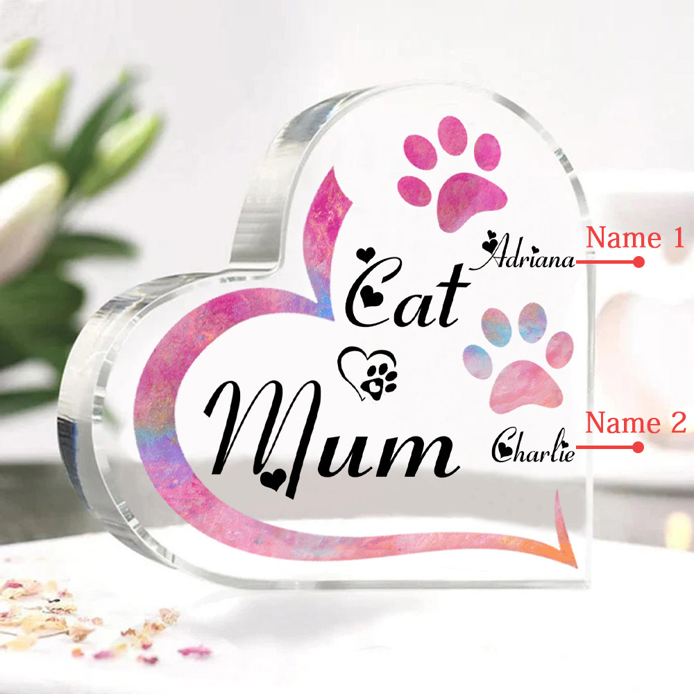Personalised Acrylic Heart Keepsake Custom 2 Names Cat Footprints Ornaments Gifts for Mum-Jessemade AU
