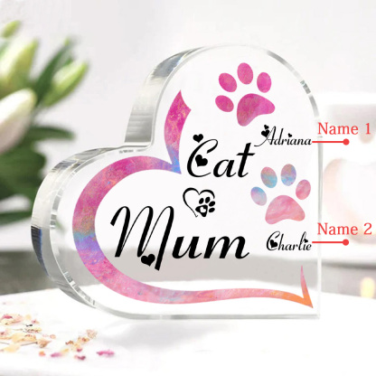 Personalised Acrylic Heart Keepsake Custom 2 Names Cat Footprints Ornaments Gifts for Mum-Jessemade AU
