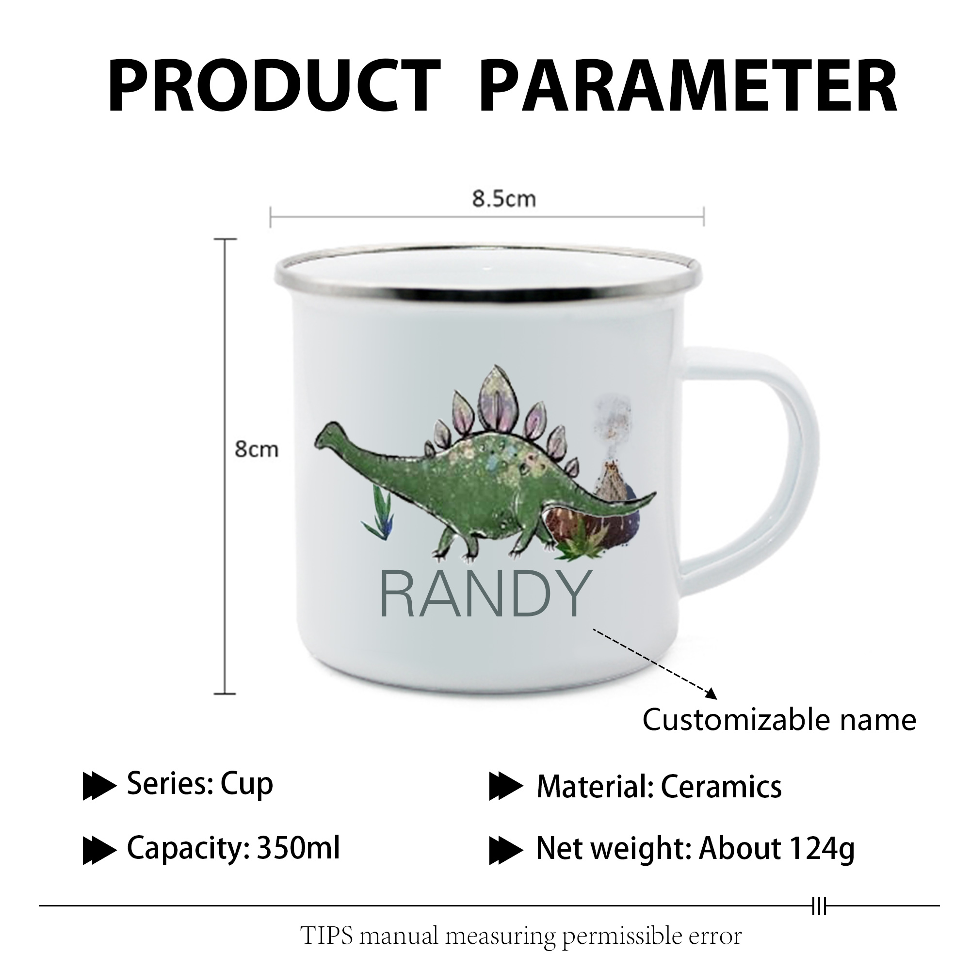 Personalised Enamel Mug Customised Name Dinosaur Cup Camping Mug Birthday Gift for Kids - Stegosaurus-Jessemade AU