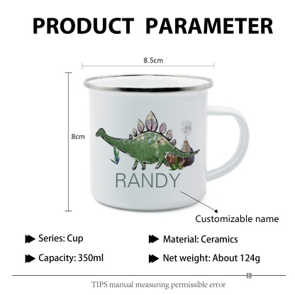 Personalised Enamel Mug Customised Name Dinosaur Cup Camping Mug Birthday Gift for Kids - Stegosaurus-Jessemade AU