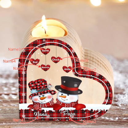 Heart-Shaped Christmas Candle Holder Engraved 7 Names Snowman Candlesticks Personalised Gift for Family-Jessemade AU