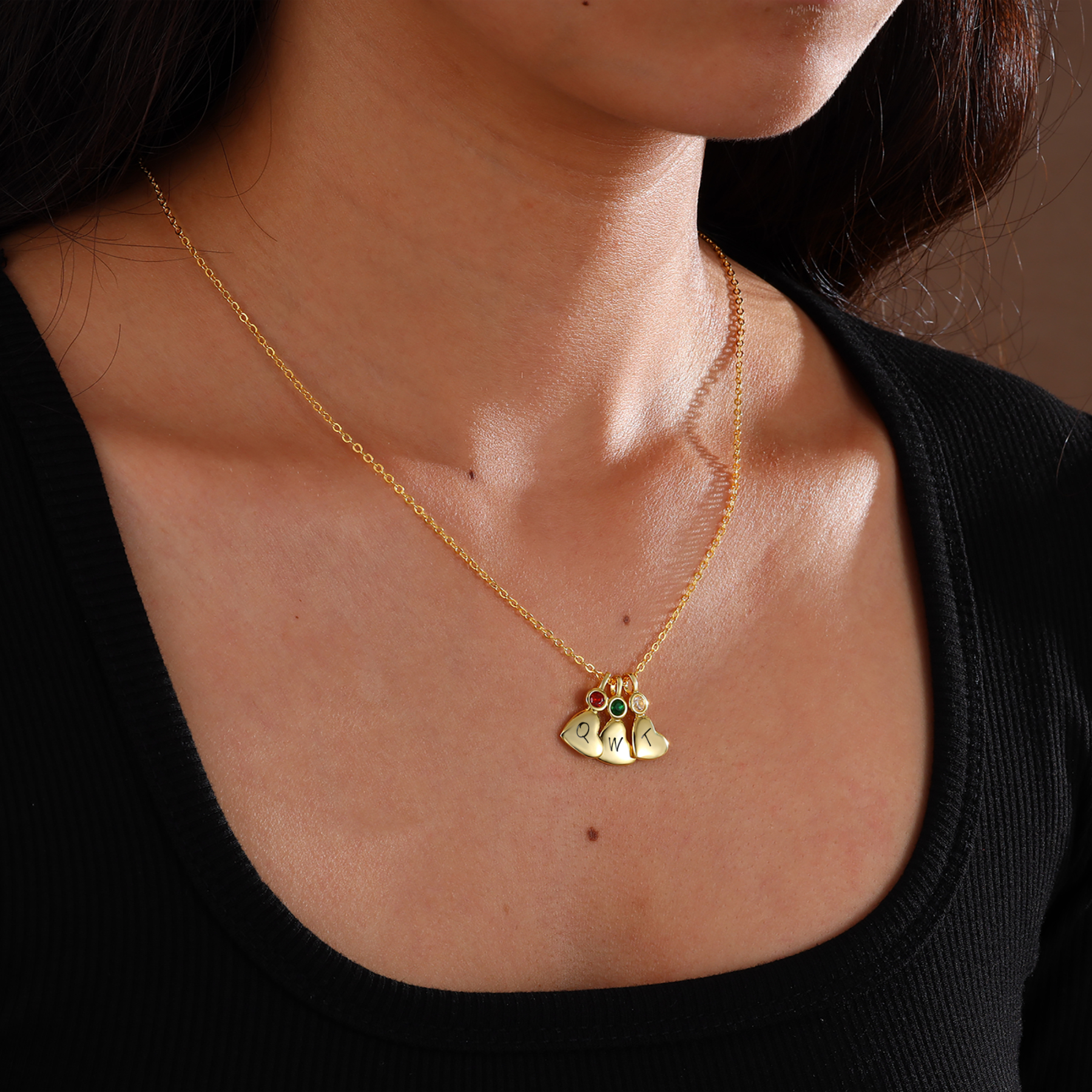 Personalised Heart Pendant Necklace Custom 5 Letters & 5 Birthstones Necklace Gifts for Her-Jessemade AU