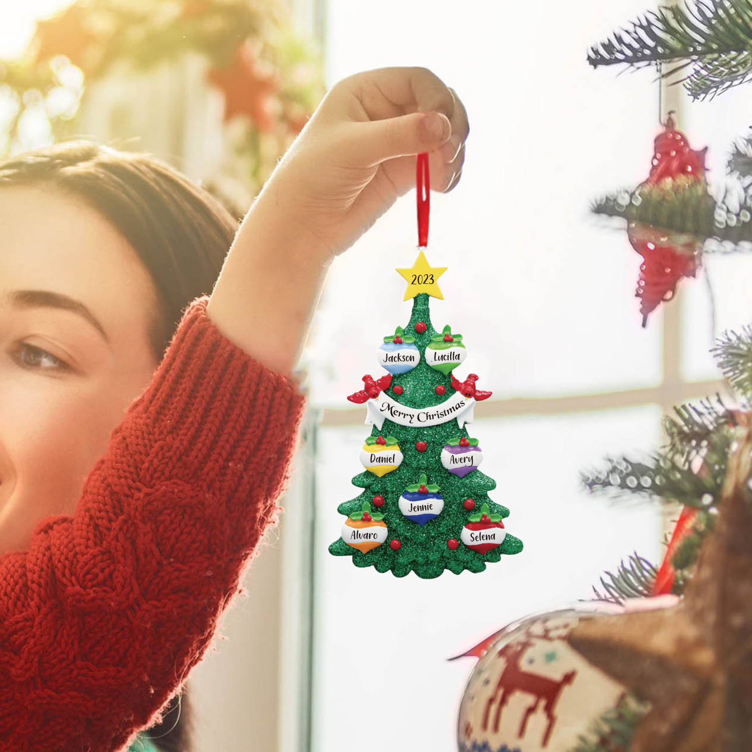 7 Names - Personalised Christmas Tree Ornaments Custom Text & Year Wooden Christmas Pendant Gifts for Family Friends-Jessemade AU