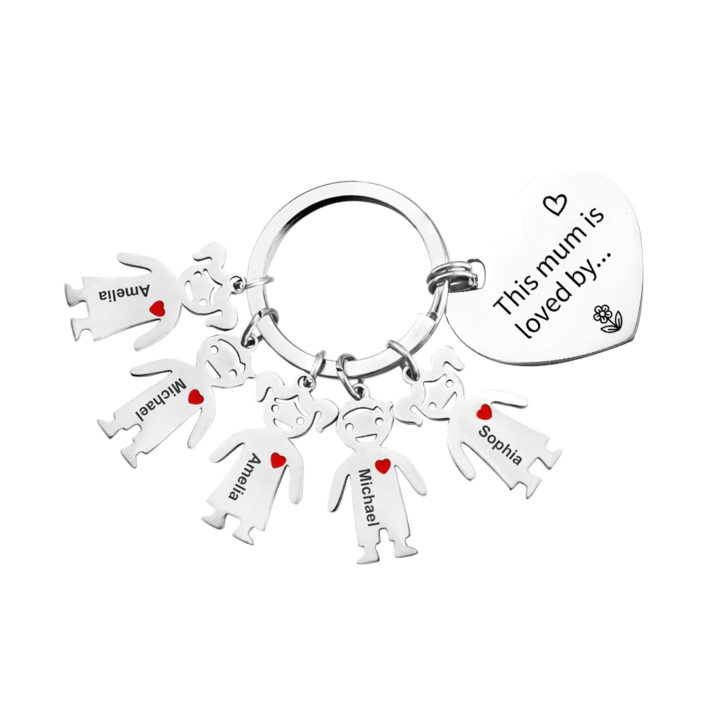 To Mum - 5 Names Personalised Keychain with Kid Charm Engraved Names Keychain Mother's Day Gift for Mum | JesseMade