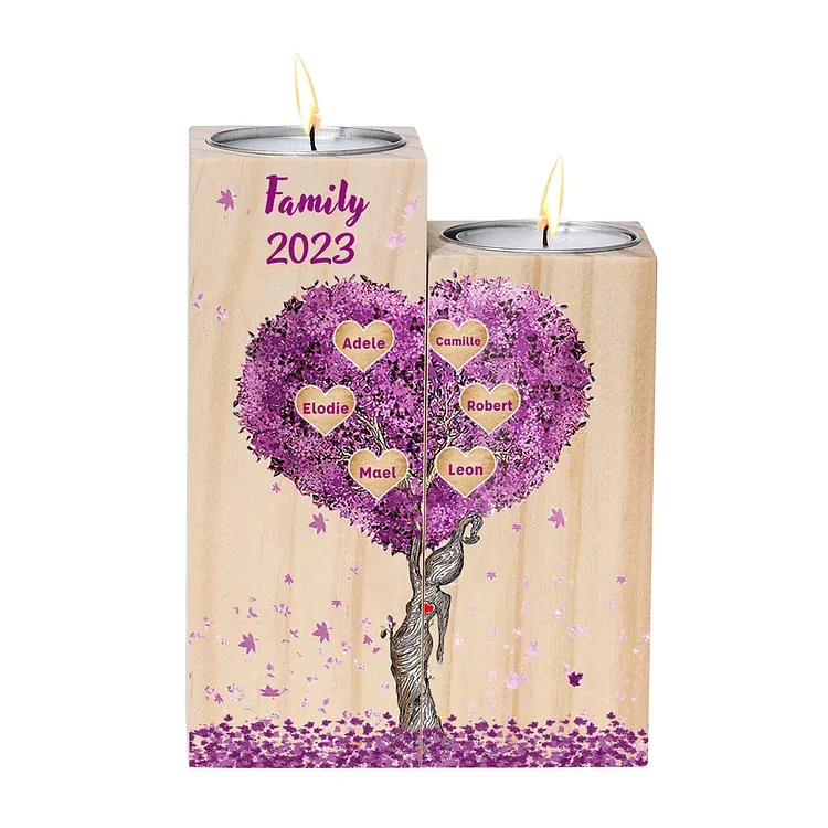 Personalised Family Tree Candle Holder Custom 6 Names Wooden Candlesticks-Jessemade AU