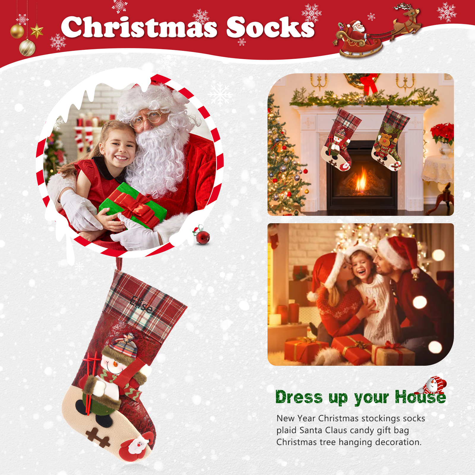 Personalised Christmas Stockings Ornaments Custom 1 Name Christmas Socks Gift for Family Friends-Jessemade AU