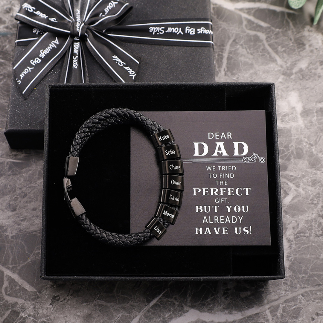 Men Leather Bracelet Personalised with 7 Beads Custom Two Layers Bracelet for Dad-Jessemade AU