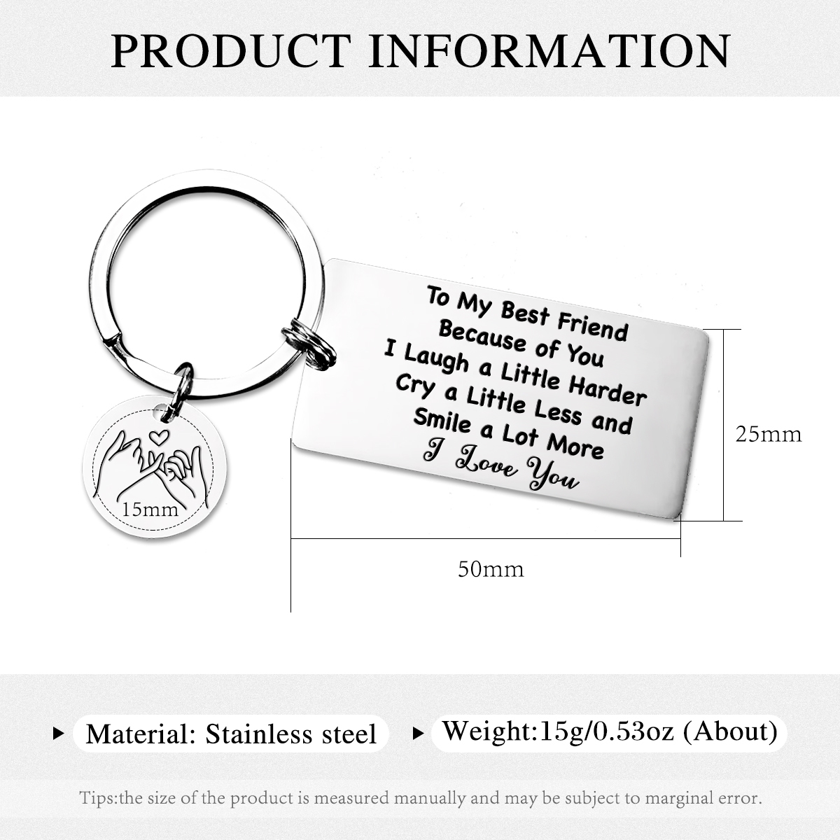 To My Best Friend Keychain Pinky Swear Keyring "Because Of You, I Laugh A Little Harder" Gift For Sister/Bestie-Jessemade AU