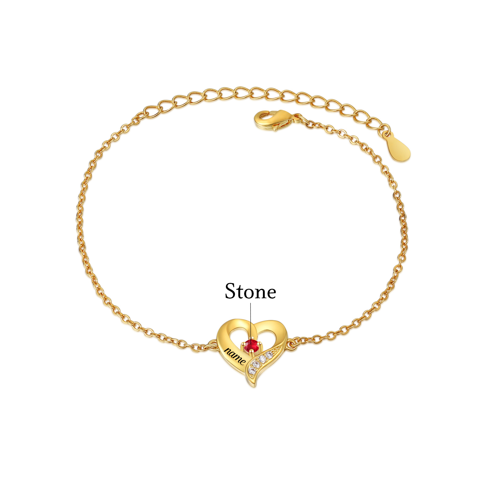 1 Name - Personalised Heart Bracelet Custom Name & Birthstone Bracelets Valentine's Day Gift For Her-Jessemade AU