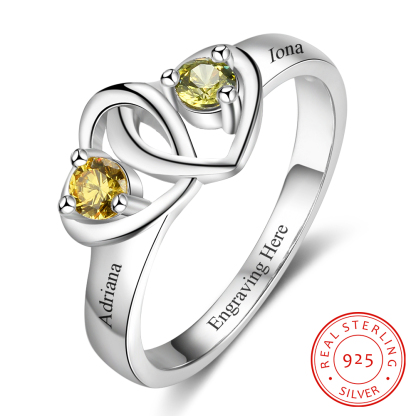 Promise Ring Personalised with 2 Hearts Birthstones Ring Engraved 2 Names Gifts for Her-Jessemade AU