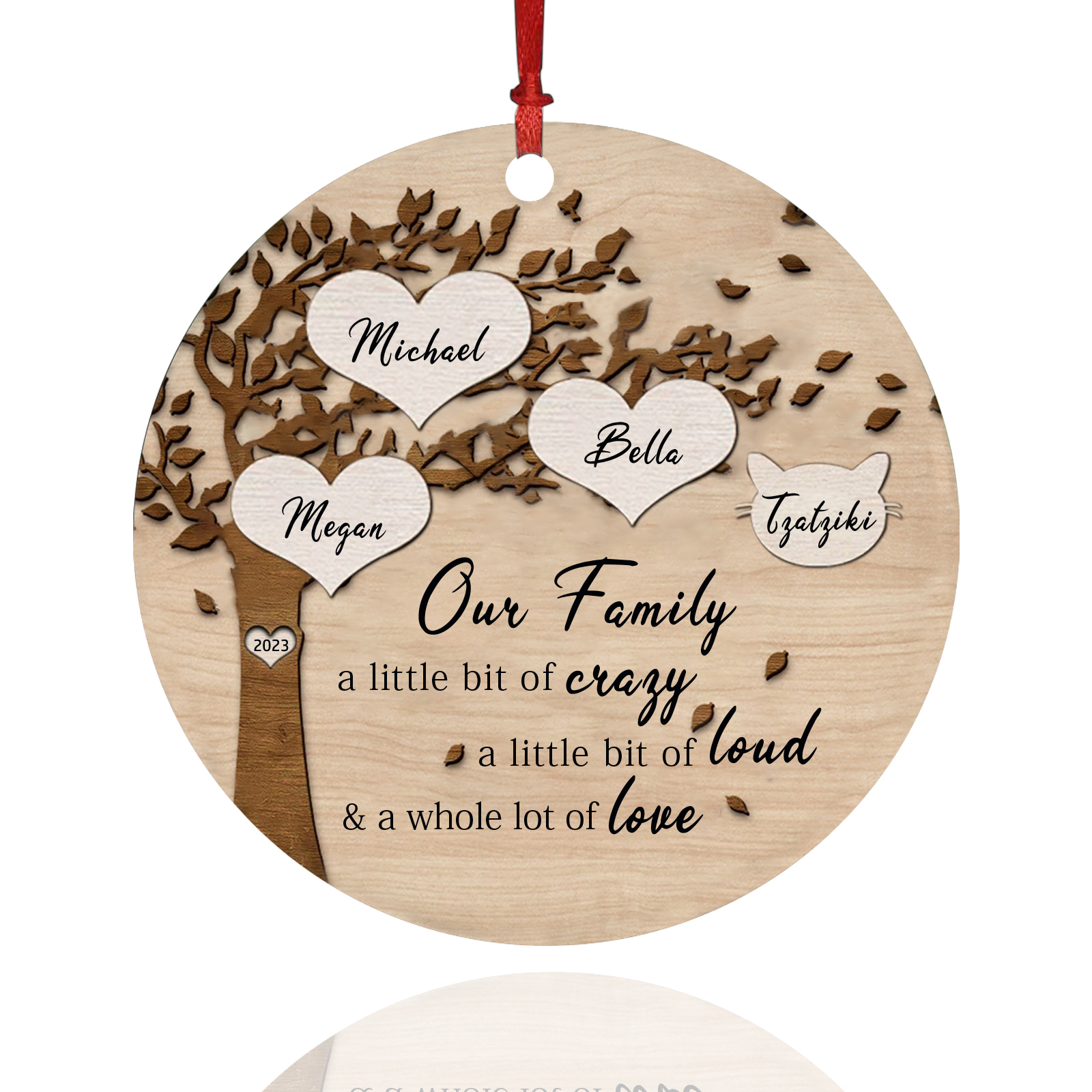 4 Names - Personalised Christmas Tree Ornaments Tree of Life Pendant with Name Wooden Gifts for Family and Friends-Jessemade AU