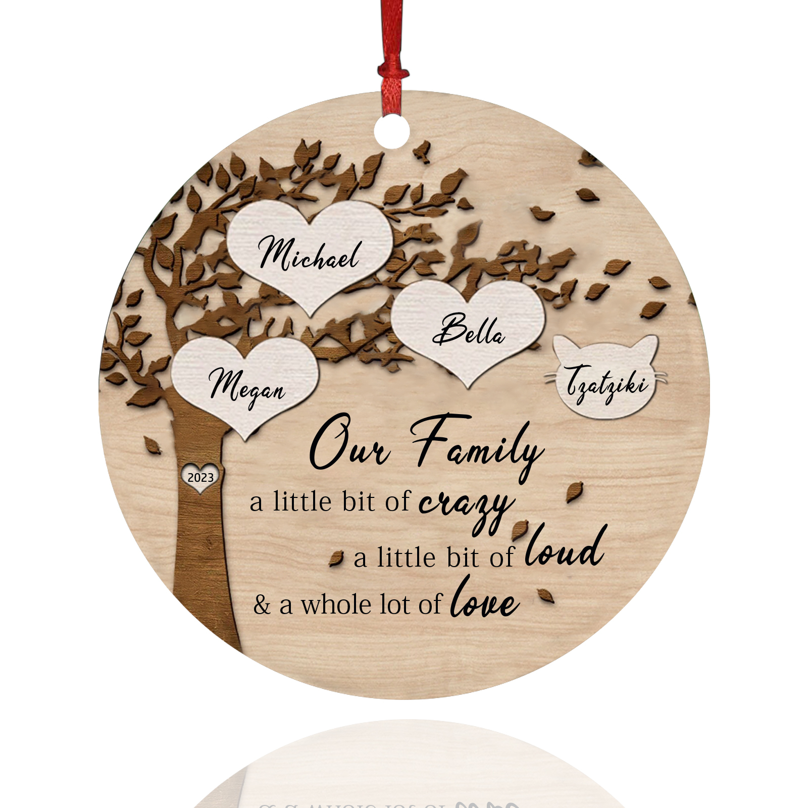 4 Names - Personalised Christmas Tree Ornaments Tree of Life Pendant with Name Wooden Gifts for Family and Friends-Jessemade AU