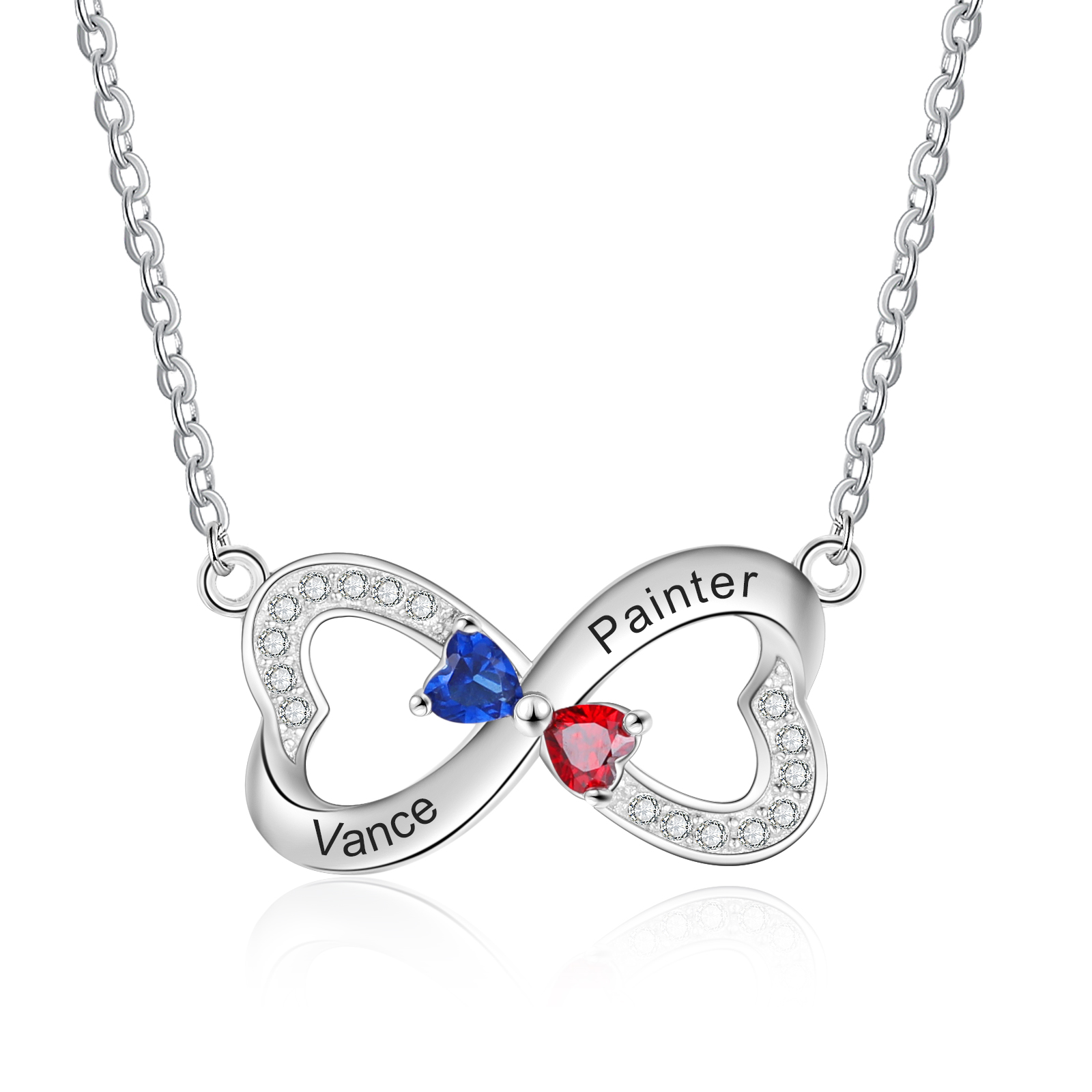 Personalised Heart Mother Necklace With 2 birthstones Engraved Names Gift For Women-Jessemade AU