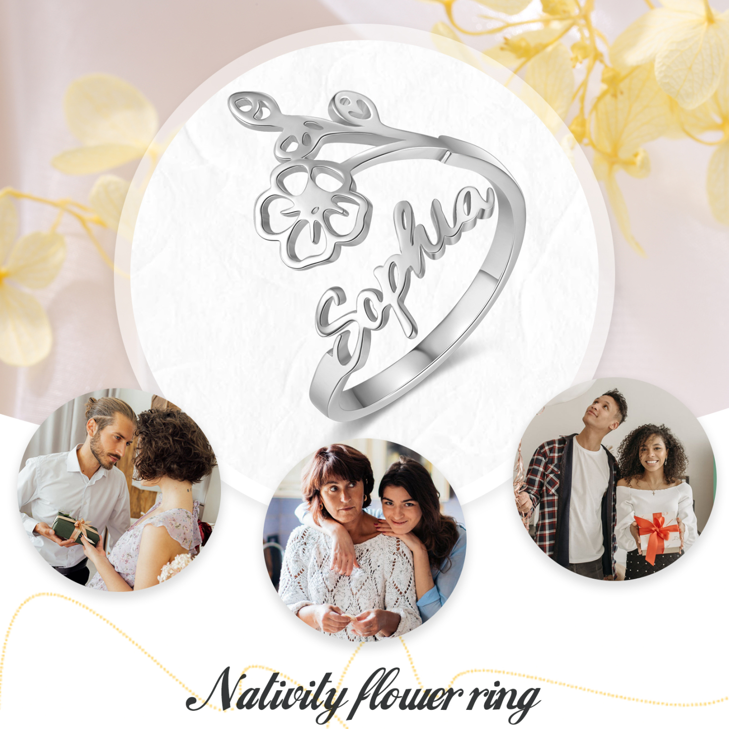 Personalised July Birth Flower Ring With Name Gifts For Her-Jessemade AU