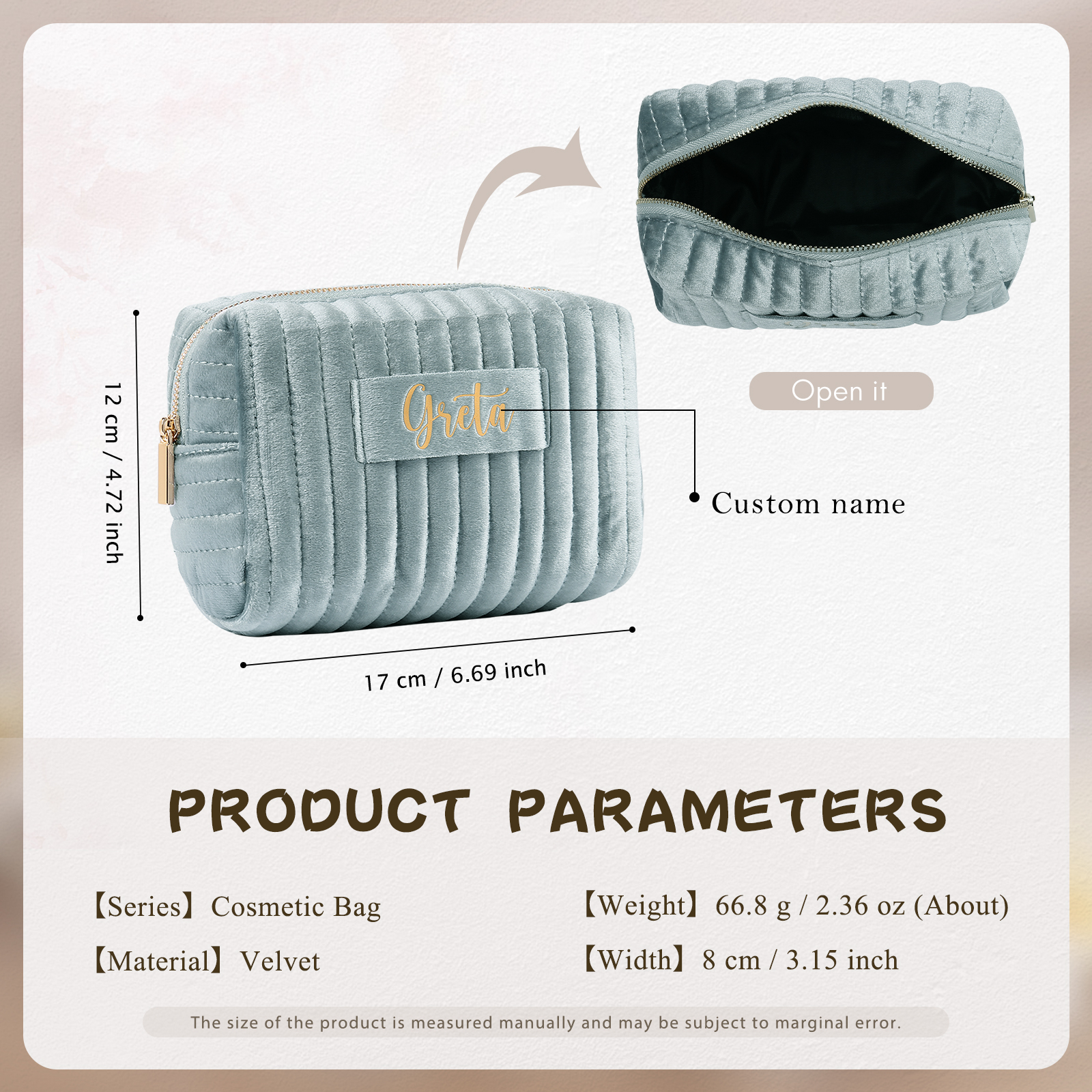 Personalised Name Cosmetic Bag Zipper Makeup Bag Jewelry Storage Bag Gifts for Her-Jessemade AU