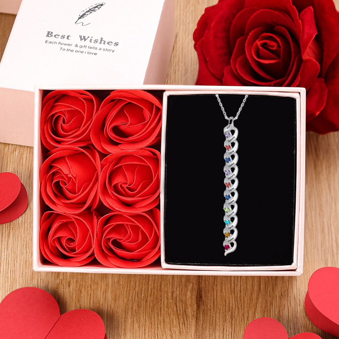 Personalised Necklace Cascading Pendant with 10 Birthstones Engraving 10 Names Gifts for Her-Jessemade AU